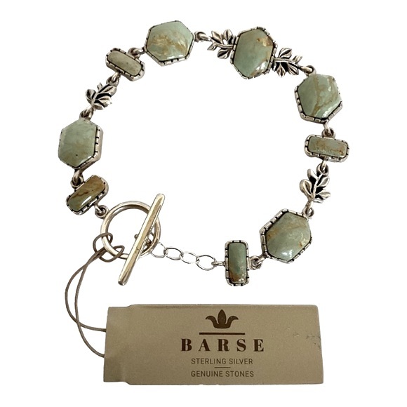 Studio Barse Jewelry - Barse Sterling Silver Bracelet Genuine Green Turquoise Stone Toggle Clasp Signed